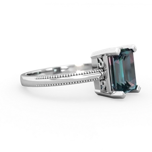 Alexandrite Milgrain Scroll 14K White Gold ring R2338