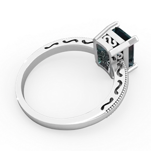 Alexandrite Milgrain Scroll 14K White Gold ring R2338