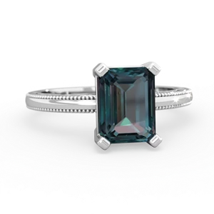 Alexandrite Milgrain Scroll 14K White Gold ring R2338