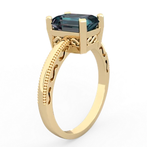 Alexandrite Milgrain Scroll 14K Yellow Gold ring R2338