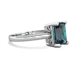 Alexandrite Milgrain Scroll 14K White Gold ring R2338