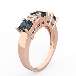 Alexandrite Three Stone Diamond Cluster 14K Rose Gold ring R2592