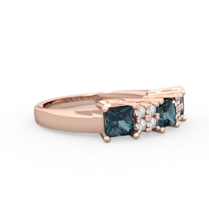 Alexandrite Three Stone Diamond Cluster 14K Rose Gold ring R2592