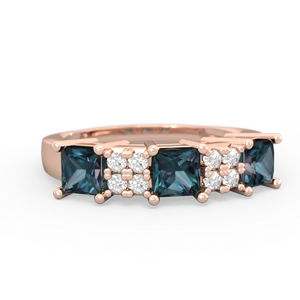 Alexandrite Three Stone Diamond Cluster 14K Rose Gold ring R2592