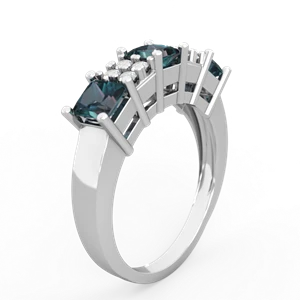 Alexandrite Three Stone Diamond Cluster 14K White Gold ring R2592