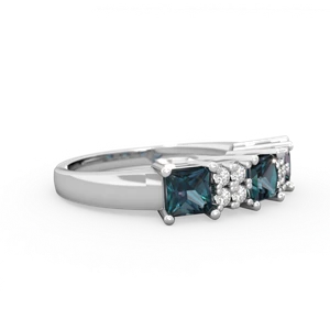Alexandrite Three Stone Diamond Cluster 14K White Gold ring R2592