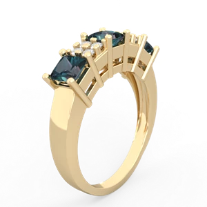 Alexandrite Three Stone Diamond Cluster 14K Yellow Gold ring R2592
