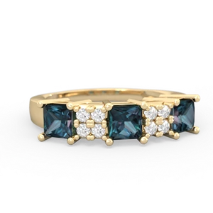 Alexandrite Three Stone Diamond Cluster 14K Yellow Gold ring R2592