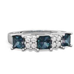 Alexandrite Three Stone Diamond Cluster 14K White Gold ring R2592