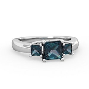 Alexandrite Three Stone Trellis 14K White Gold ring R4015