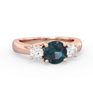 Alexandrite Diamond Three Stone Round Trellis 14K Rose Gold ring R4018