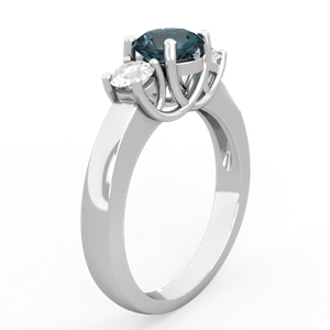 Alexandrite Diamond Three Stone Round Trellis 14K White Gold ring R4018