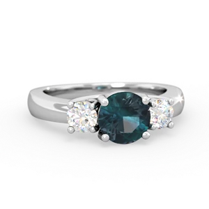 Alexandrite Diamond Three Stone Round Trellis 14K White Gold ring R4018