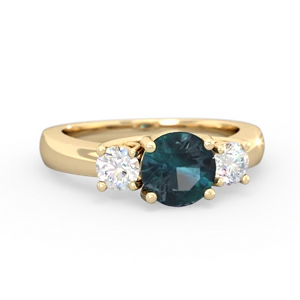 Alexandrite Diamond Three Stone Round Trellis 14K Yellow Gold ring R4018