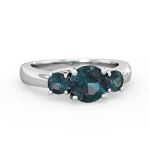Alexandrite Three Stone Round Trellis 14K White Gold ring R4018