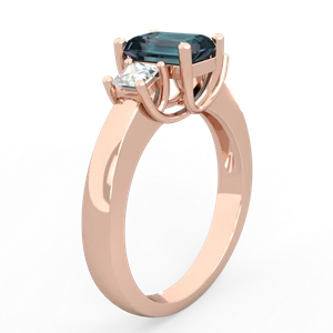 Alexandrite Diamond Three Stone Emerald-Cut Trellis 14K Rose Gold ring R4021