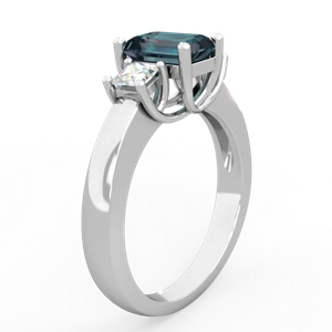 Alexandrite Diamond Three Stone Emerald-Cut Trellis 14K White Gold ring R4021