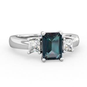 Alexandrite Diamond Three Stone Emerald-Cut Trellis 14K White Gold ring R4021