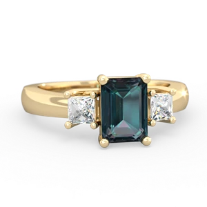 Alexandrite Diamond Three Stone Emerald-Cut Trellis 14K Yellow Gold ring R4021