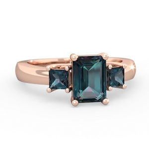 Alexandrite Three Stone Emerald-Cut Trellis 14K Rose Gold ring R4021