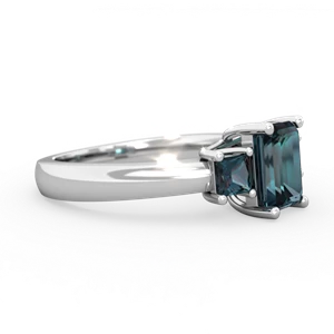 Alexandrite Three Stone Emerald-Cut Trellis 14K White Gold ring R4021