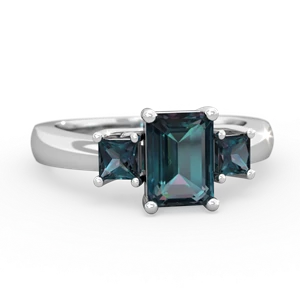 Alexandrite Three Stone Emerald-Cut Trellis 14K White Gold ring R4021