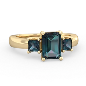 Alexandrite Three Stone Emerald-Cut Trellis 14K Yellow Gold ring R4021