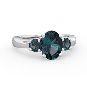 Alexandrite Three Stone Oval Trellis 14K White Gold ring R4024