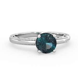 Alexandrite Milgrain Filigree 14K White Gold ring R5090