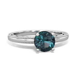 Alexandrite Milgrain Filigree 14K White Gold ring R5090