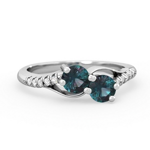 Alexandrite Infinity Pave Two Stone 14K White Gold ring R5285