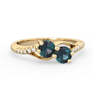 Alexandrite Infinity Pave Two Stone 14K Yellow Gold ring R5285