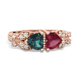 Alexandrite Diamond Butterflies 14K Rose Gold ring R5601