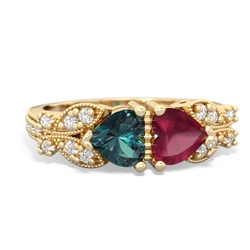 Alexandrite Diamond Butterflies 14K Yellow Gold ring R5601