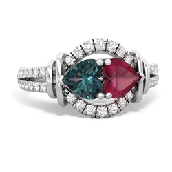 Alexandrite Art-Deco Keepsake 14K White Gold ring R5630