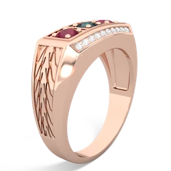 Alexandrite Three Stone Tire Tread Men's 14K Rose Gold ring R0520