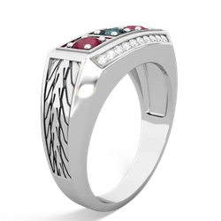 Alexandrite Three Stone Tire Tread Men's 14K White Gold ring R0520