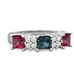 Alexandrite Three Stone Diamond Cluster 14K White Gold ring R2592