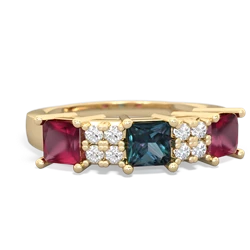 Alexandrite Three Stone Diamond Cluster 14K Yellow Gold ring R2592