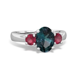 Alexandrite Three Stone Oval Trellis 14K White Gold ring R4024