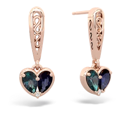 Alexandrite Filligree Heart 14K Rose Gold earrings E5070