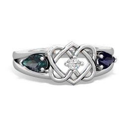 Alexandrite Hearts Intertwined 14K White Gold ring R5880