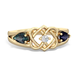 Alexandrite Hearts Intertwined 14K Yellow Gold ring R5880