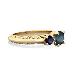 Alexandrite Art Deco Eternal Embrace Engagement 14K Yellow Gold ring C2003