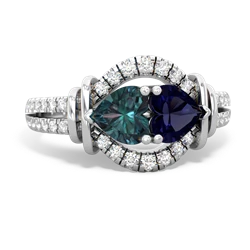 Alexandrite Art-Deco Keepsake 14K White Gold ring R5630