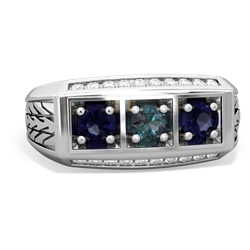 Alexandrite Three Stone Tire Tread Men's 14K White Gold ring R0520