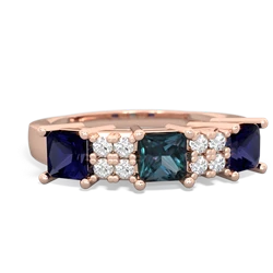 Alexandrite Three Stone Diamond Cluster 14K Rose Gold ring R2592