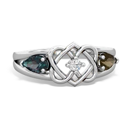 Alexandrite Hearts Intertwined 14K White Gold ring R5880