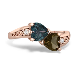 Alexandrite Snuggling Hearts 14K Rose Gold ring R2178