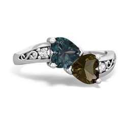 Alexandrite Snuggling Hearts 14K White Gold ring R2178